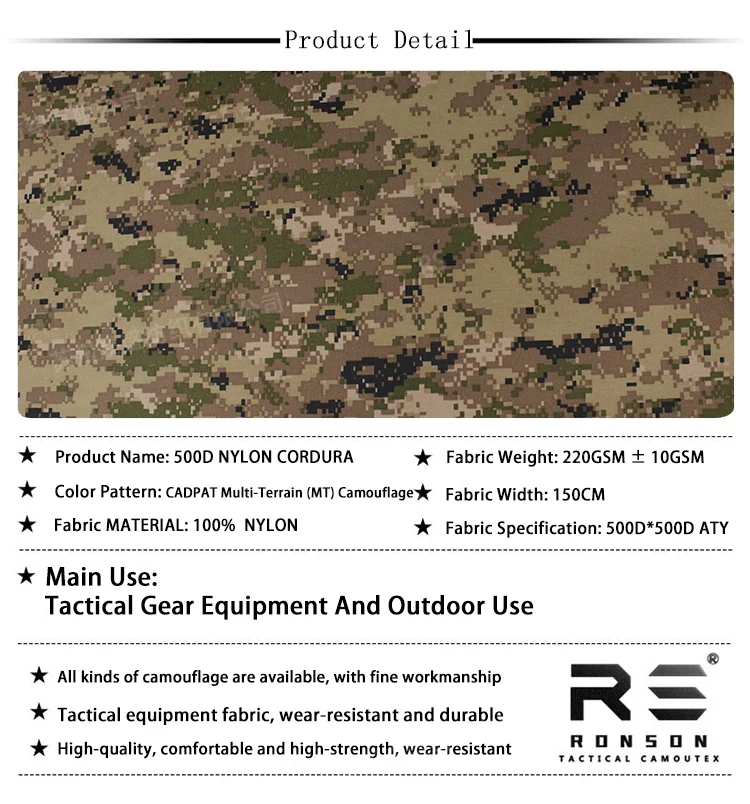 CADPAT Multi-Terrain (MT) Tarnstoff 500D Nylon Cordura PU-beschichtetes Gewebe Langlebig für Taktische Ausrüstung WR und Nahinfrarot – Detail 2