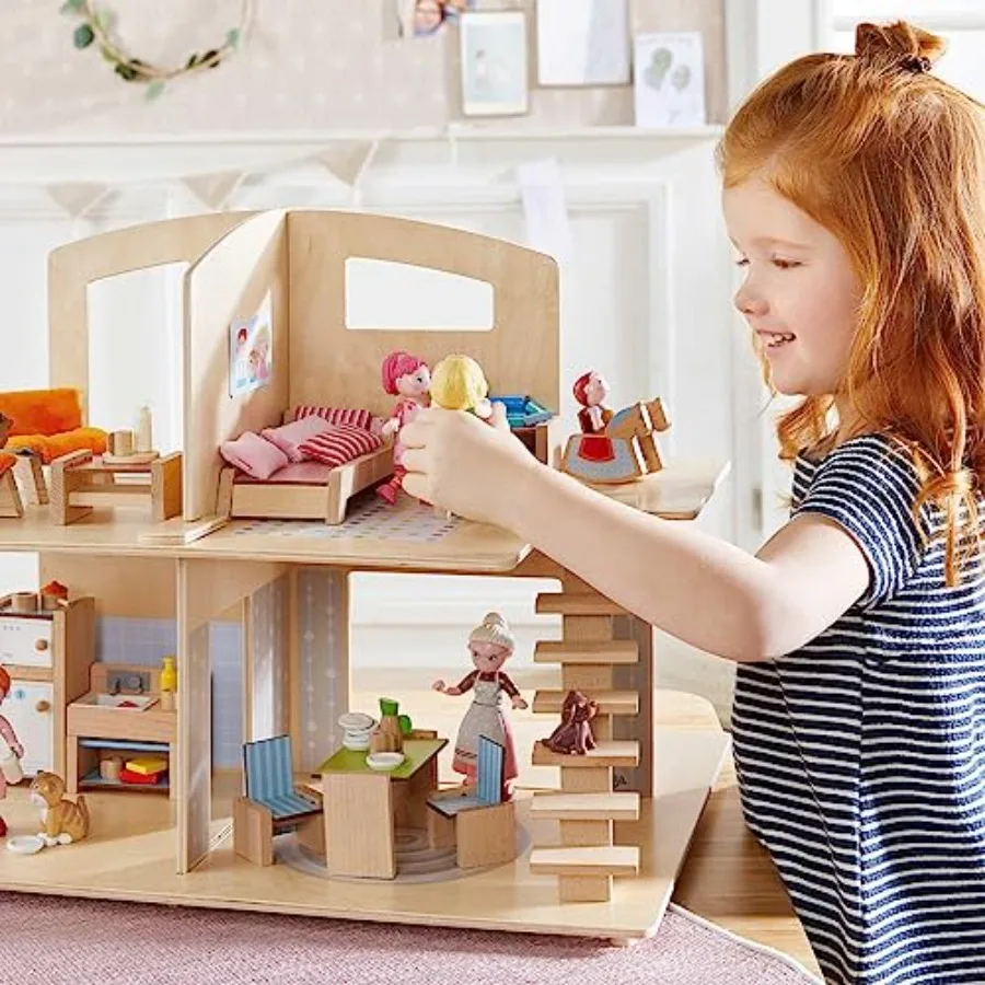 Little Friends Dollhouse Town Villa with 10 Pieces of Furniture