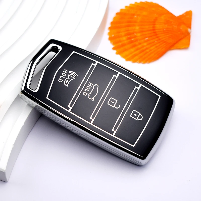 TPU Car Key Case Cover 4 Buttons Auto Shell Fob Holder Protector for Hyundai Genesis G70 G80 G90 Accessories