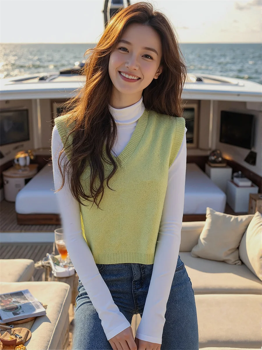 

Женский свитер, жилеты, вязаный крючком, с v-образным вырезом, осенний свободный крой, яркий шампанское, кофейный, бежевый цвет, без рукавов, модный, классический, повседневный