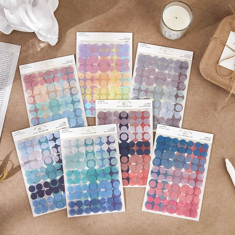 JIAMEI 120pcs/3sheets Ins Morandi Basic Color Series Dot Label PET Stickers DIY Scrapbook Planner Handbook Supplies