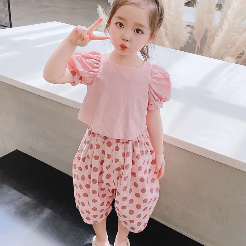 Summer Girls\' Clothing Sets Fashionable Personality Backless Short Sleeves + Loose Cropped Pants Baby Kids Children Clothes Suit