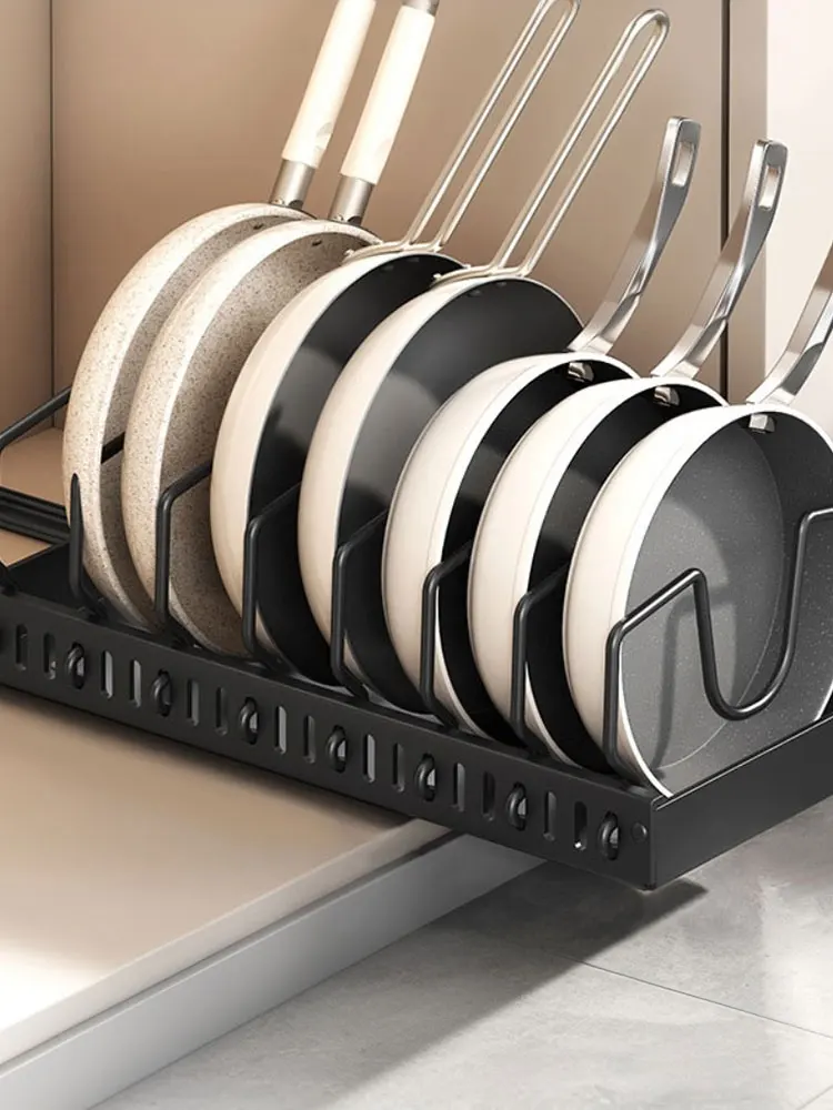 

Выдвижной держатель для крышек с 8 регулируемыми разделителями, органайзер для кухонных кастрюль и сковородок, выдвижная подставка для крышек под шкаф