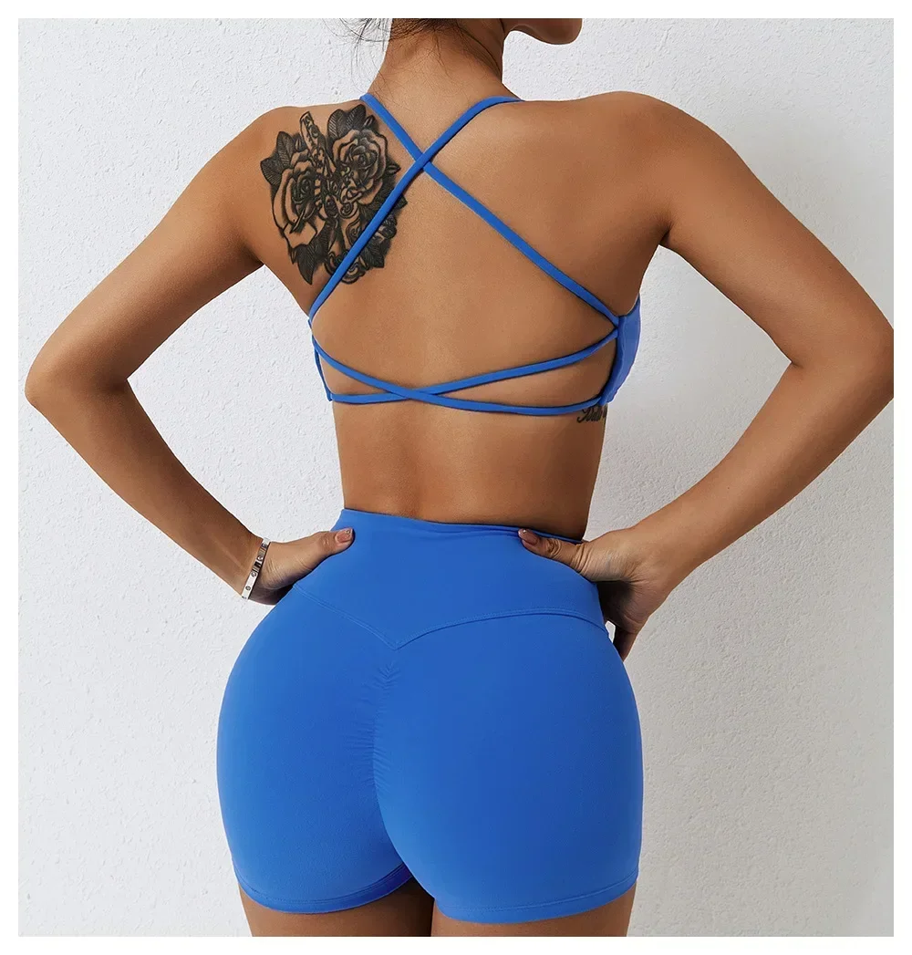 Backless Sports Bra Women's Impact Brushed Camisole Crisscross Corset Top Fitness Stretch Vest Seamed Gym Wear With Bra Pads