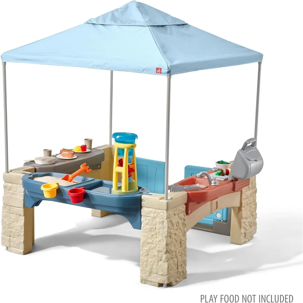 فناء وقت اللعب في جميع أنحاء مع مظلة لعب خارجية للأطفال، مجموعة ألعاب تفاعلية مع ميزات واقعية للأطفال الصغار #3