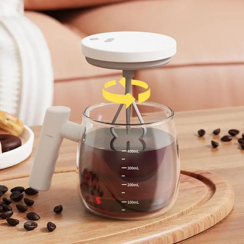 F92F القدح الزجاجي التلقائي مع مقبض 400 مل كوب سعة لخلط القهوة والبطارية الحليب الخلاط تلقائي المشروب