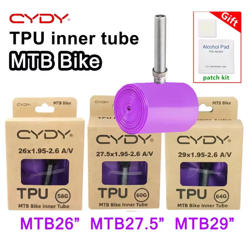 Chambre à air de vélo VTT CYDY en TPU 29 26 27.5 29x1.95-2.6 pouces, valve Schrader 45mm pour pneu de vélo de montagne 29er