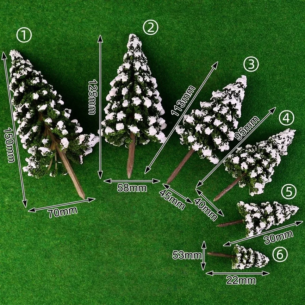 24 Pcs For Mini Snow Pine Trees 2-6 Inch Plastic Model Christmas Tree Set For DIY Village Landscape Home Holiday Festive Decor