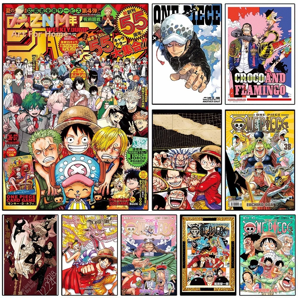Cuadro de pared de lona con motivos de One Piece, sin marco, diseño semanal de Shonen Jump, con imágenes de Luffy, Zoro, Sanji, Chopper y Law, y Doflamingo, impresión de manga, ideal para decorar el dormitorio.