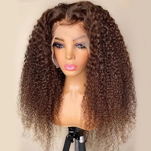 13x4 Chocolate Brown Lace Front Wigs Colored HD Transparent Curly Lace Front Human Hair Wig Deep Wave Frontal Wig For Women