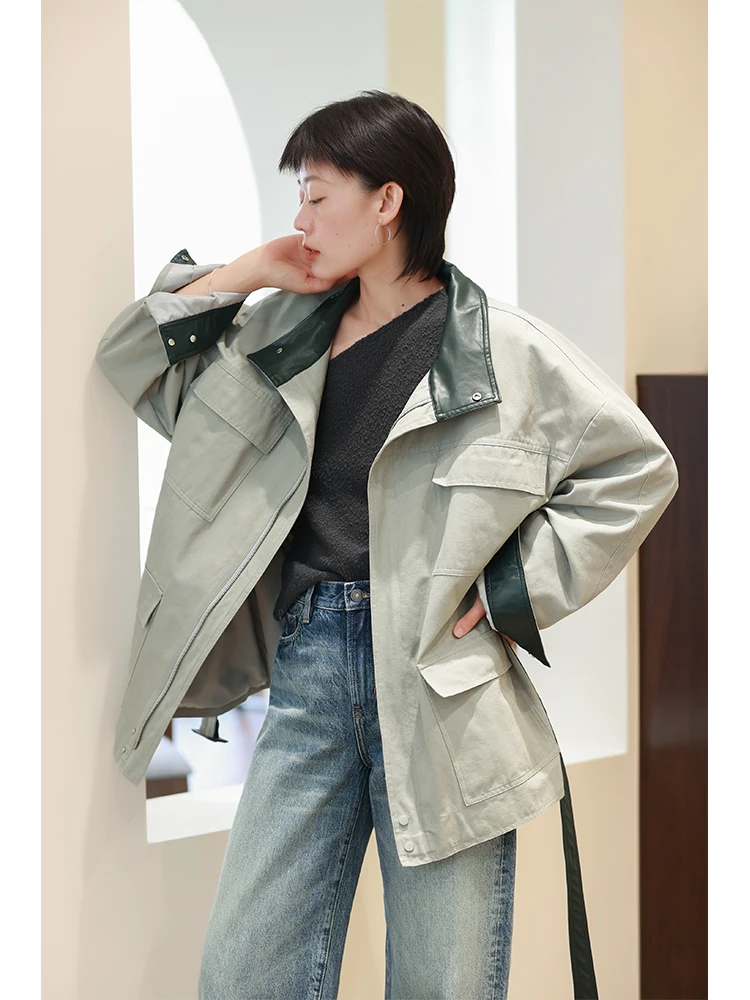 

Стильная повседневная свободная хлопковая куртка-жакет для женщин, короткое пальто, весна 2026, новинка, маленький размер, контрастные цвета, утилитарное пальто