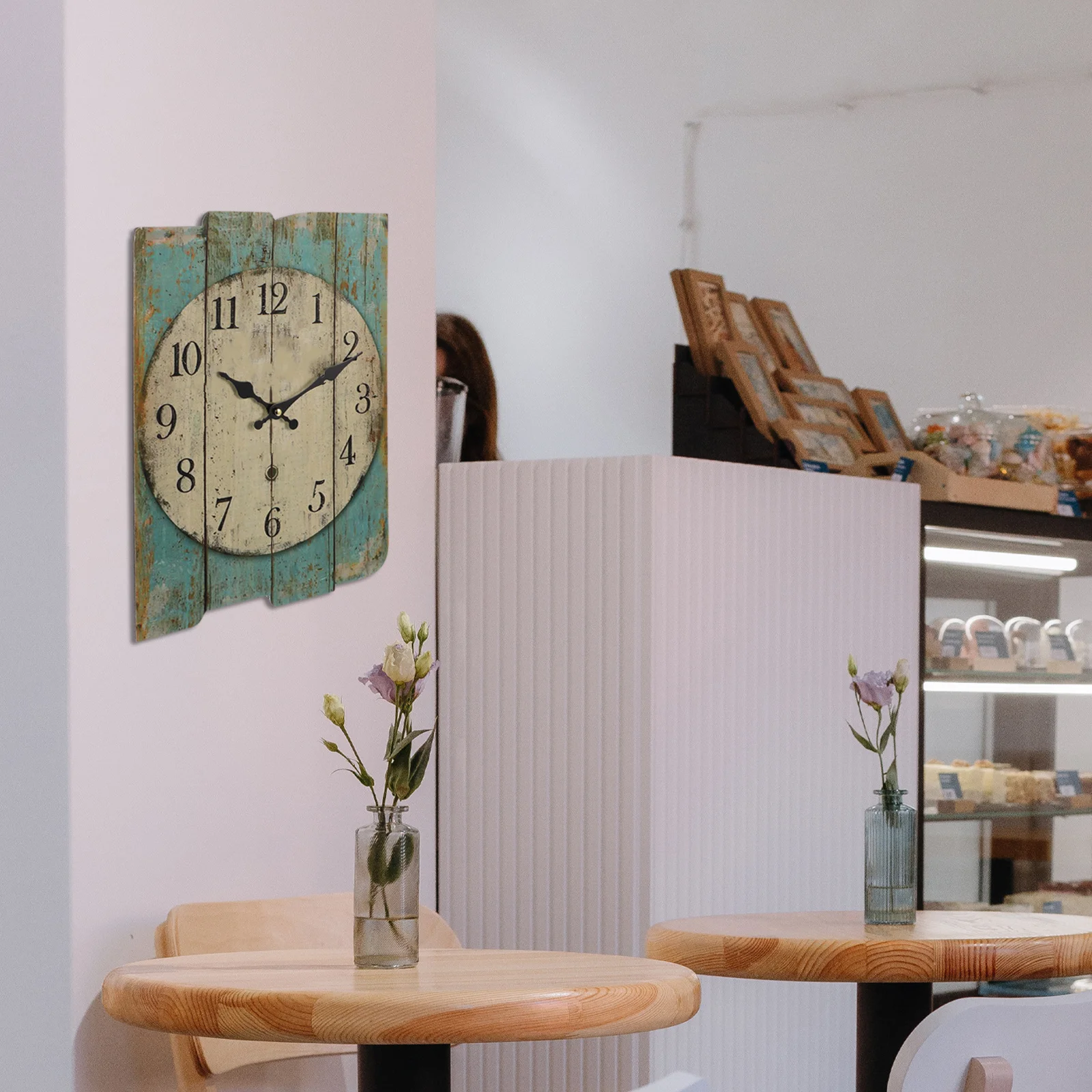 

Square Rustic Wooden Wall Clock Vintage Farmhouse Worn Design Roman Numeral Large Decorative Clock Operated Home Decor