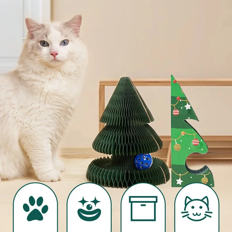 Christmas Vertical Foldable Cat Toy Christmas Tree Organ Cat Scratching Board Scratching Pad For Indoor Cats Pet Supplies