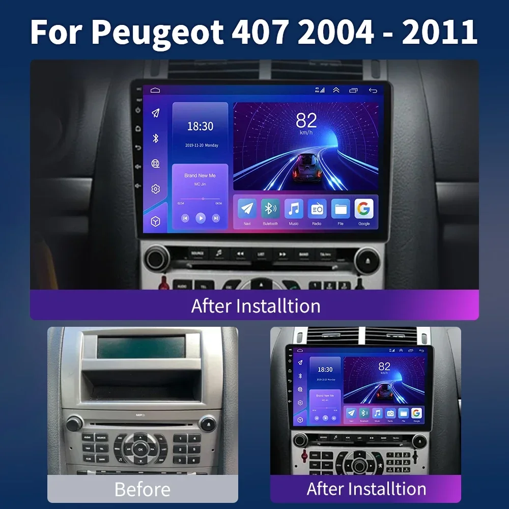 For Peugeot 407 2004 - 2011 Multimedia Car Radio Navigation GPS Autoradio 4G 2Din Android 13 Video Player 8G+128G