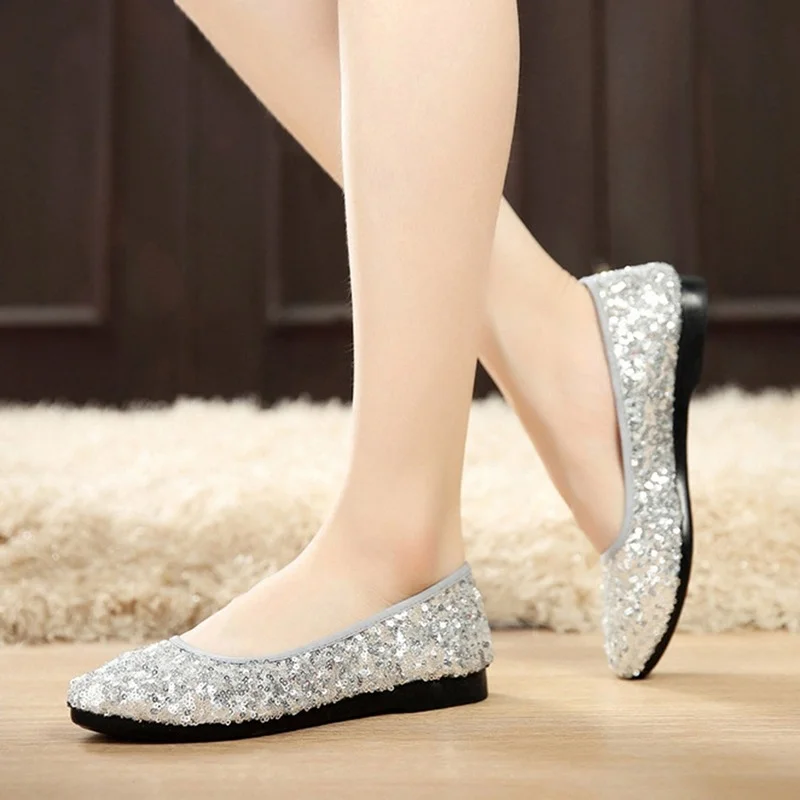 2023 Spring Summer New Women Flats Comfortable Slip on Flat Shoes Sequined Woman Boat Shoes Black  Ladies Ballet Flats