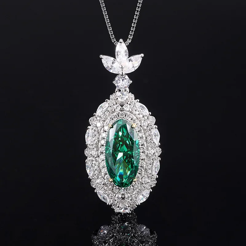 S925 Silver High Carbon Diamond High Grade Jade Women's Pendant Necklace 8 * 16 Jewelry Wedding Pendant