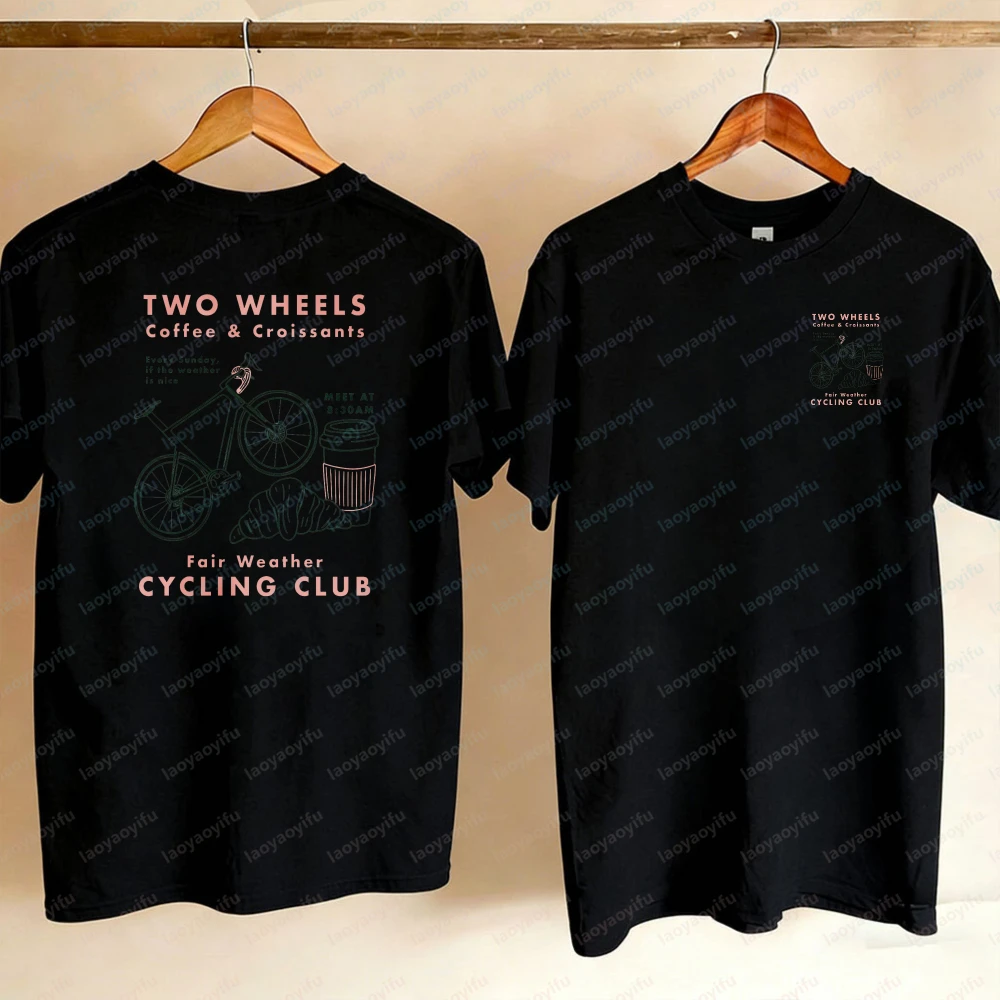 Cycling Club Cropped T-Shirt Hand-Drawn Bike Coffee & Croissants Graphic T Shirts Oversized T Shirt High Quality Cotton Tops Tee view 6