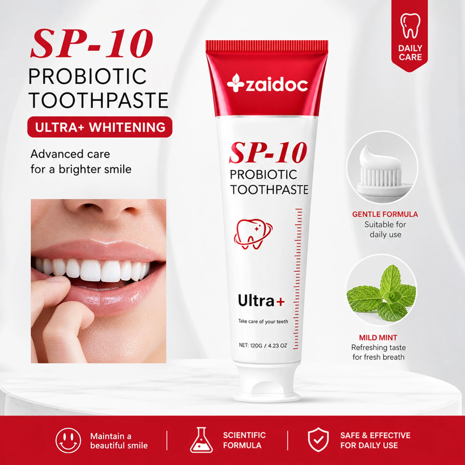 ZaiDoc 3Pcs Toothpaste Set : Probiotic + Coconut Whitening + Clear Gel with Christmas Hearts Nano Hydroxyapatite Natural Oral Care 120g Each