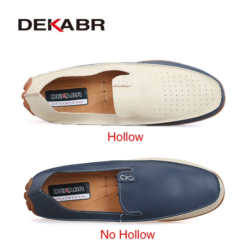 DEKABR Men Casual Flats Fashion Genuine Leather Soft Moccasins Brand Loafers High Quality Breathable Men Shoes Plus Size 36-47