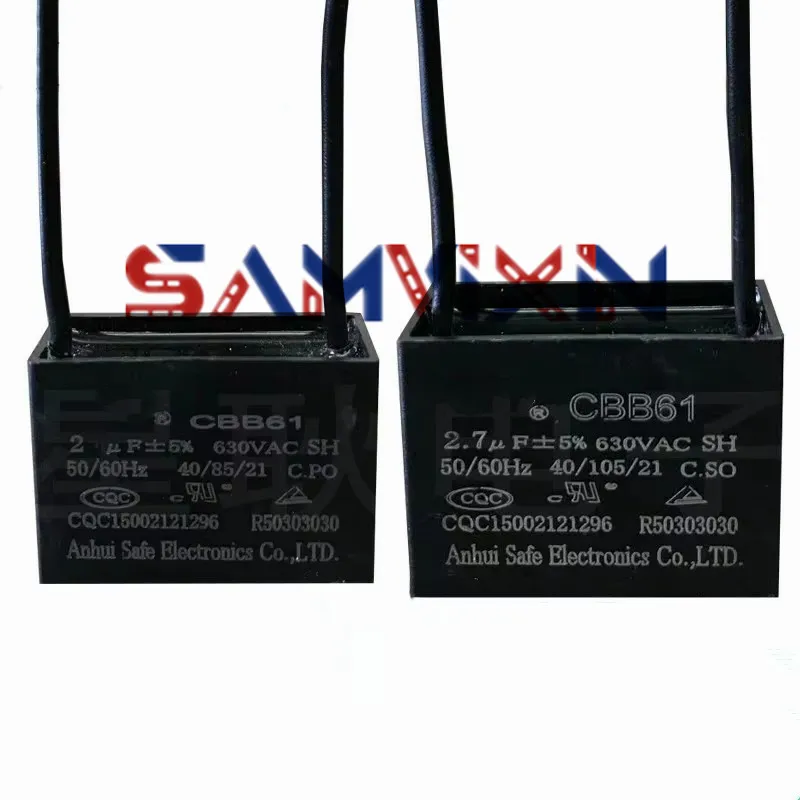 CBB61 fan start capacitor 0.22uf/0.33uf/0.47uf/0.5uf/0.56uf/0.6uf/1uf/2uf/2.2uf/3uf/4uf/5UF/8uf/10uf/15uf/2.7uf/2.4uf/1.2uf 630V