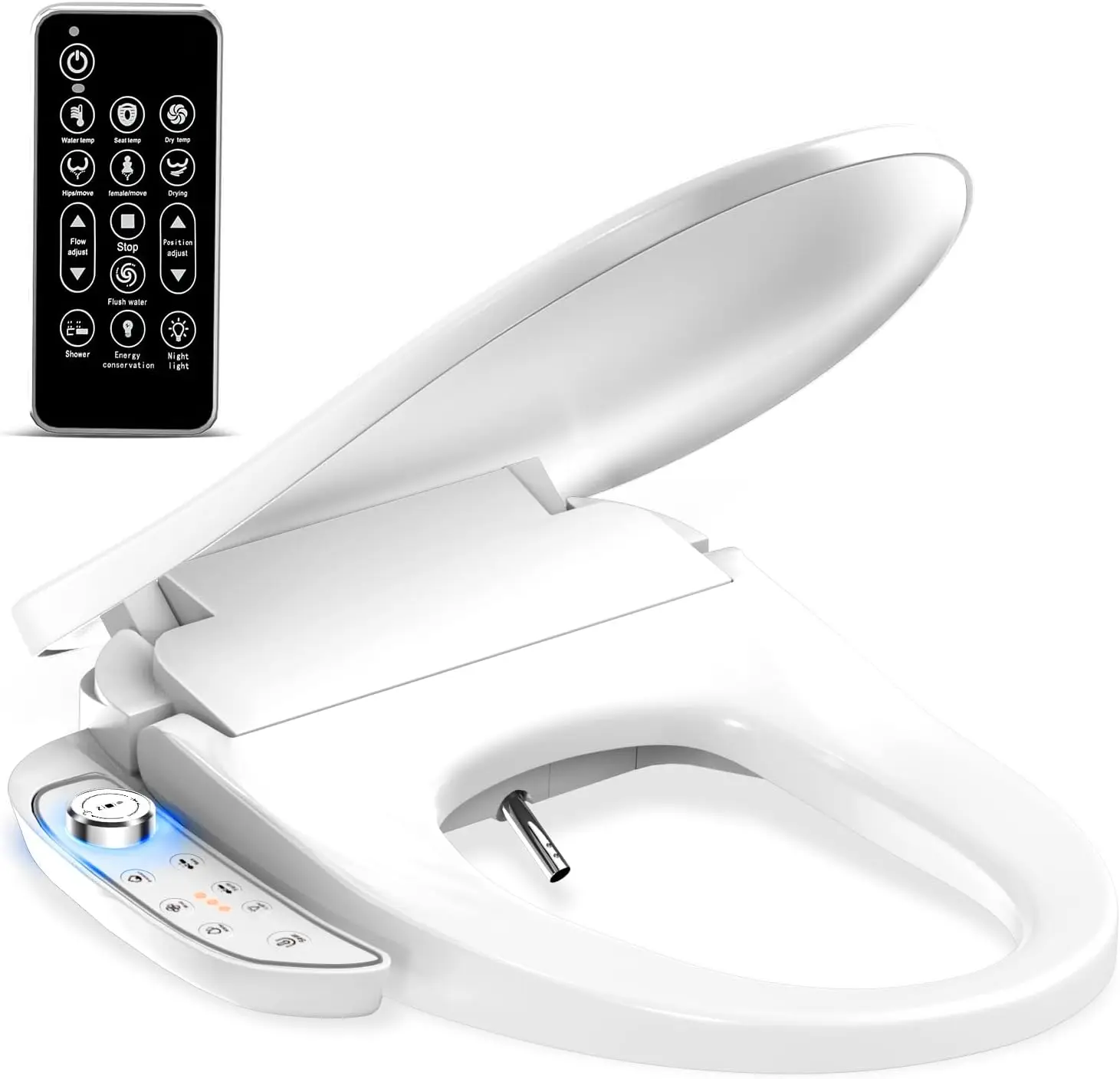 Electric Bidet Toilet Seat with Wireless Remote,Elongated Heated Bidet Toilet Seat - Bidet Warm Water with Dryer, LED Nightlight