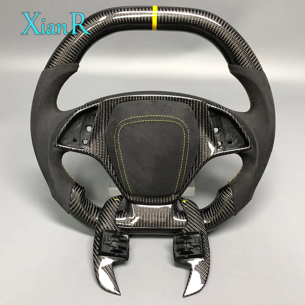 Customized Carbon Fiber Flat Top Sports Style Steering Wheel with Paddle Shifters for Chevrolet Corvette C7 Car Steering Wheel