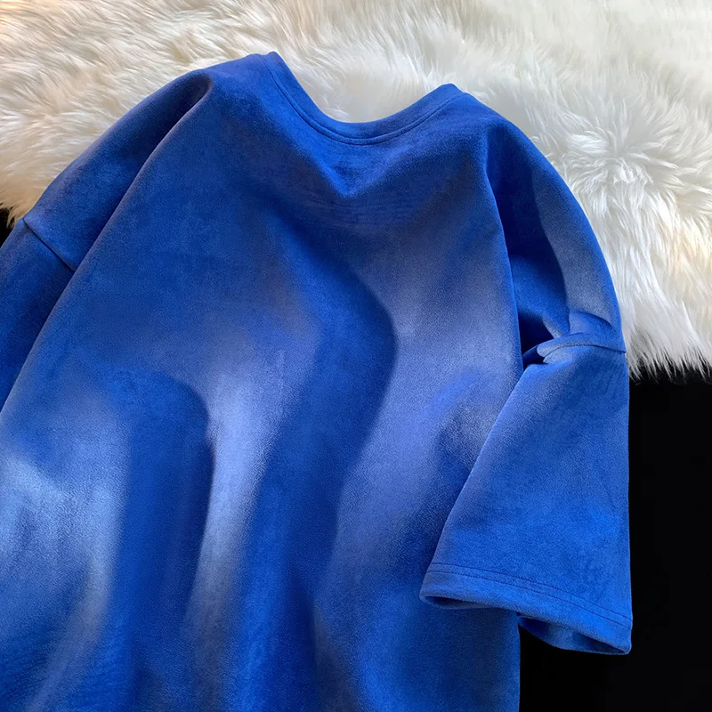 

Футболка унисекс из цветной замши, размер 300 Pou, летняя, новая, повседневная, свободного кроя, молодежная, модная