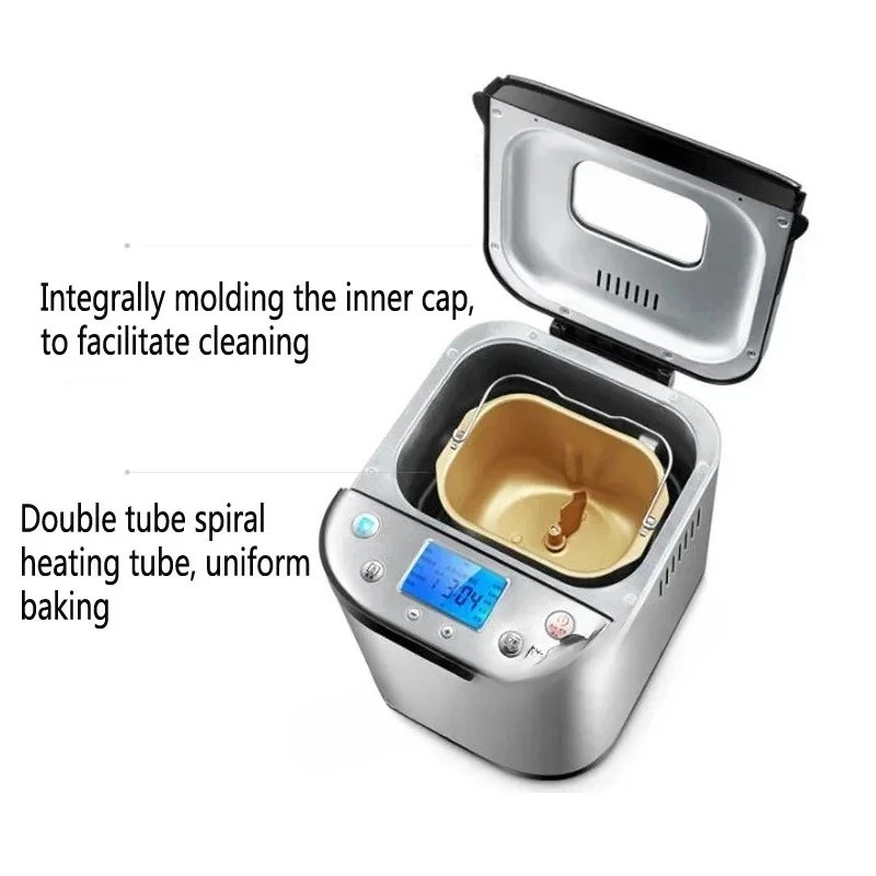 #￥Bread machine 1000g Double tube LCD Stainless steel Fully automatic multifunctional smart dough yogurt cake maker 220V