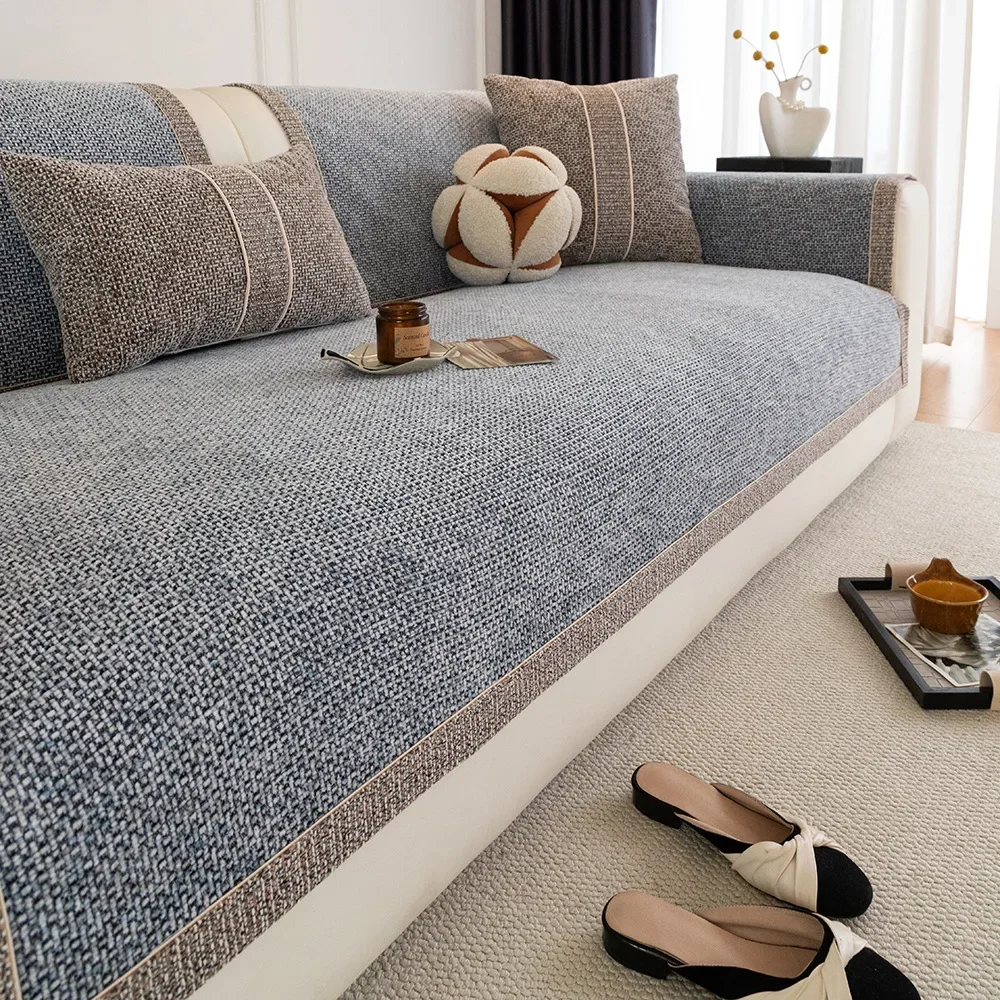 Cat-scratch-proof Thicken Non-Slip Sofa Protector Classic Chenille Sofa Cover with Decorative Stitching - Thick, Sofa Towel