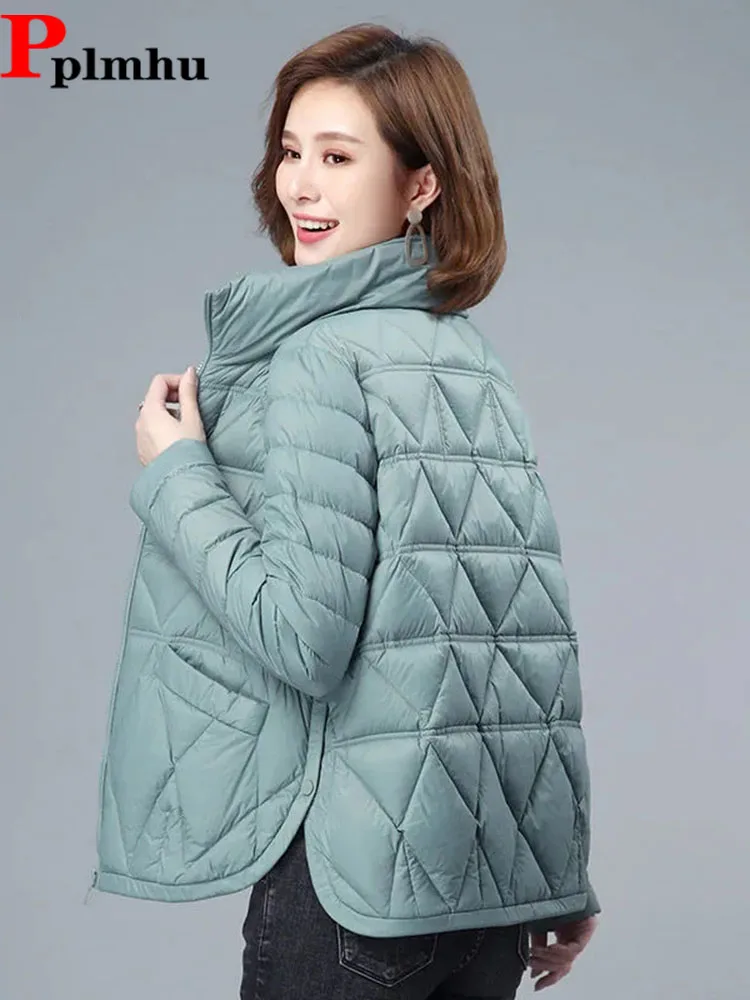 Winter Short Coats Down Women Jacket Plus Size Lightweight Design Button Irregular Casacos Para Baixo Casual Stand Collar Parkas