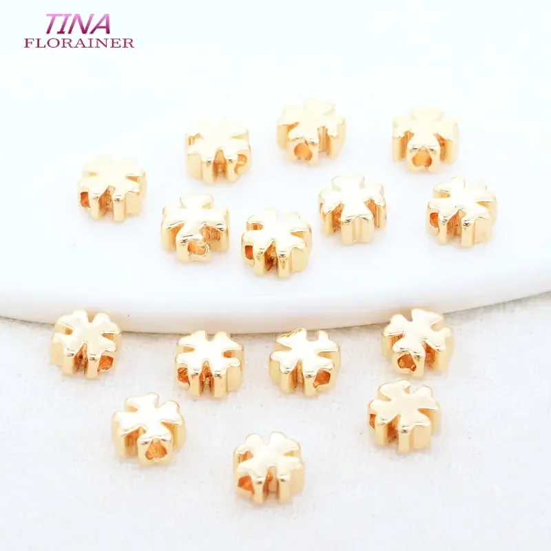 20PCS 5MM 14K Gold Color Plated Brass Cross Shape Spacer Beads Flat Bracelet Beads High Quality Diy Jewelry Accessories