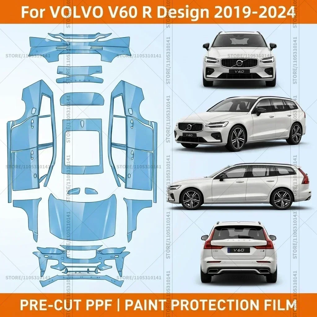 

Pre-Cut Paint Protection Film PPF Transparent Front Bumper Protector Automotive Clear Car Film For Volvo V60 R Design 2019-2024