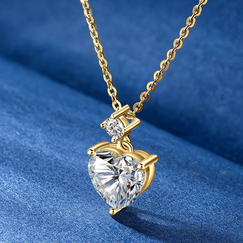 OXTAO Luxury Big Heart Women Moissanite Pendant Necklaces Simple Versatile Party Gift Daily Wear Statement Jewelry 925 Silver