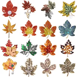 Rhinestones Maple Leaf Brooches for Women Unisex Plant Leaf Pins Office Party Friend Gifts Jewelry Accessories