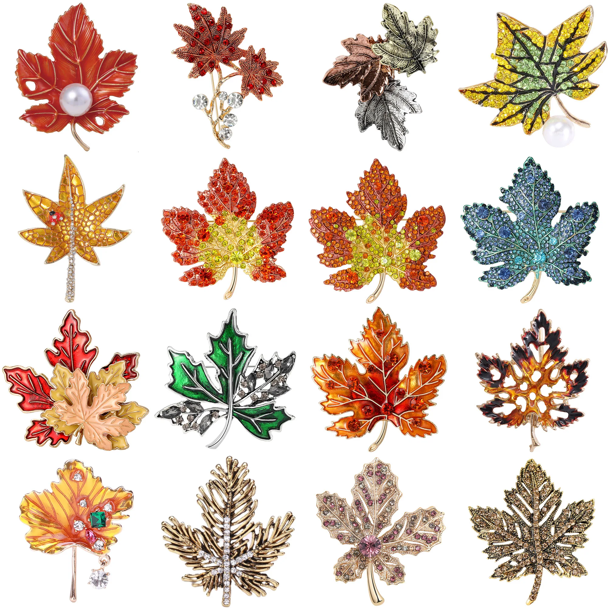 Rhinestone Maple Leaf Brooches for Women Plant Leaf Pins Banquet Party Backpack Gifts Jewelry Accessories