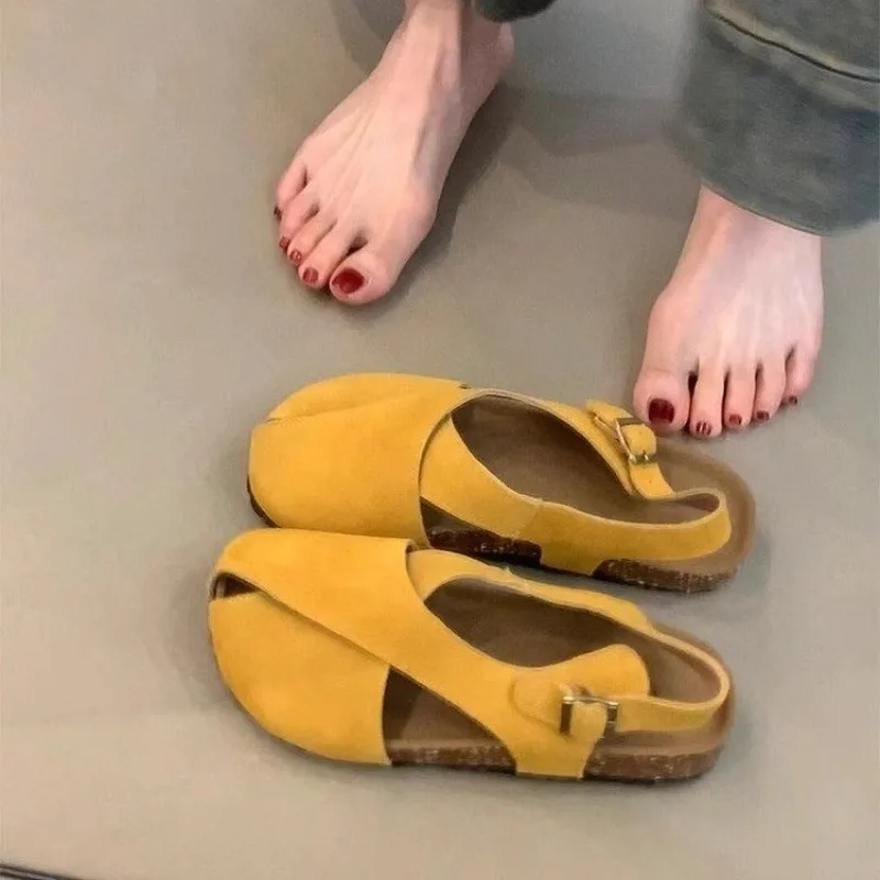 جديد ريترو عبر حزام الشقق المرأة جولة تو انقطاع تنفس خط واحد مشبك فرك الصنادل الجلدية عدم الانزلاق #2