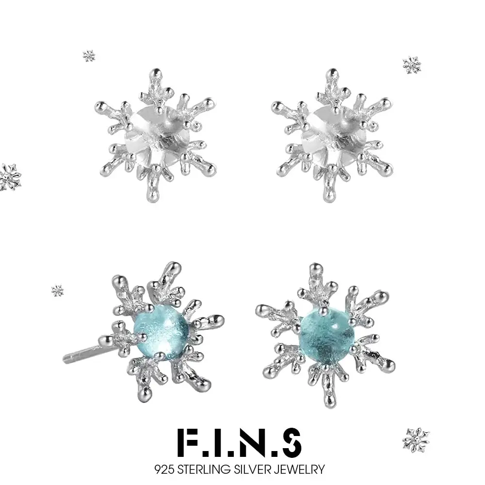 

F.I.N.S оригинальные серьги-снежинки из стерлингового серебра S925, минималистичные роскошные серьги-гвоздики из прозрачного синего стекла для пирсинга, Рождественский подарок