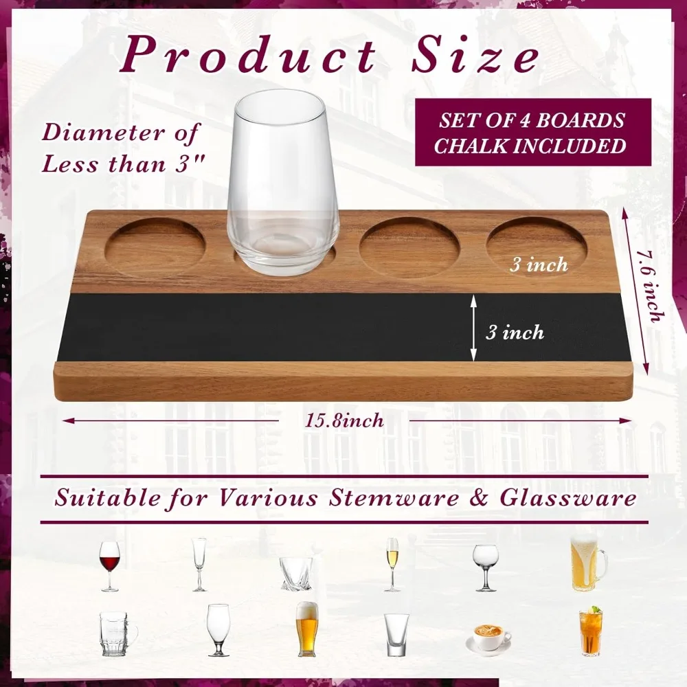 مجموعة طيران الويسكي الخشبي مكونة من 4 قطع مع 8 طباشير من حجر الصابون لتذوق البيرة والويسكي والكوكتيلات والقهوة #2