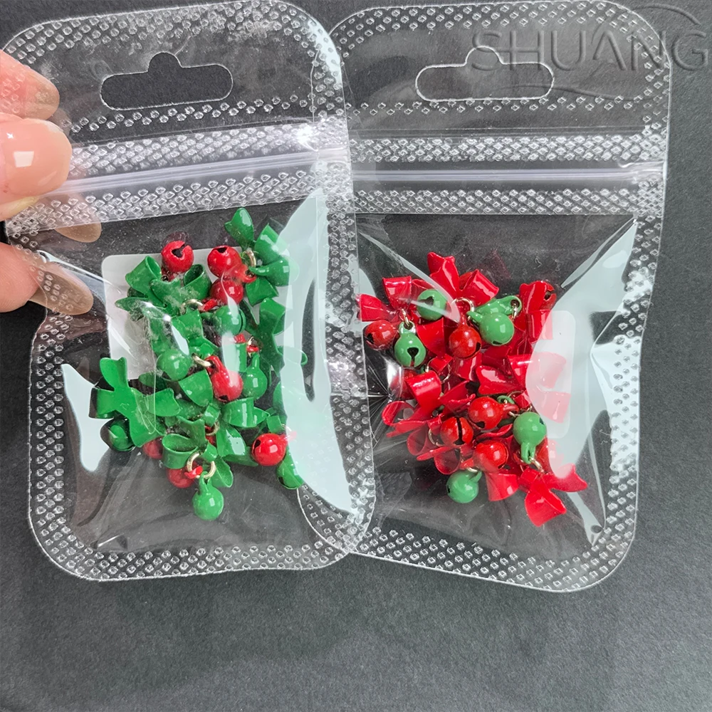 10개입 징글벨 리본 크리스마스 네일 참 3D 12*15mm 레드 그린 리본벨 펜던트 네일 액세서리 크리스마스 Y2K 매니큐어 장식