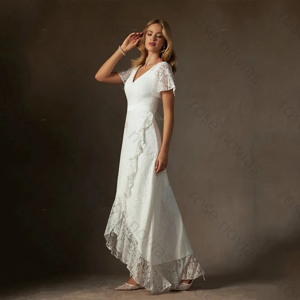 Customized White Lace High Quality Wedding Dresses V-Neck for Floor-Length Ruffles A-Line for Formal Evening Vestidos De Fiesta