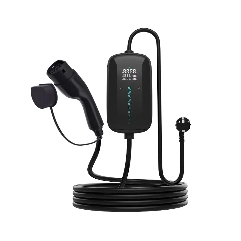 7kW Portable EV Charger Type 2 Electric Car On Board Charging Cable For Home Use With Display Screen Multiple Safety Protection