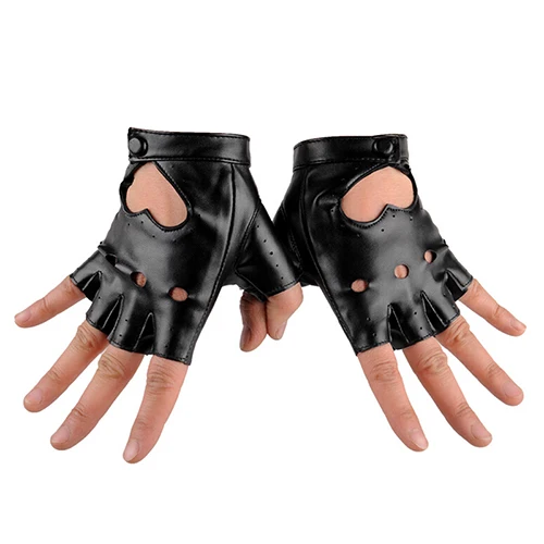 Guantes cortos de cuero sintético para mujer, Manoplas sin dedos de medio dedo, color negro, estilo Punk, 1 par