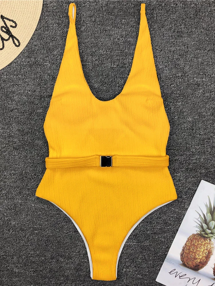 Ribbed Black Swimsuit One Piece Sexy Women Swimwear 2023 New Belted Bathing Suits Summer Beachwear White Swimming Suit