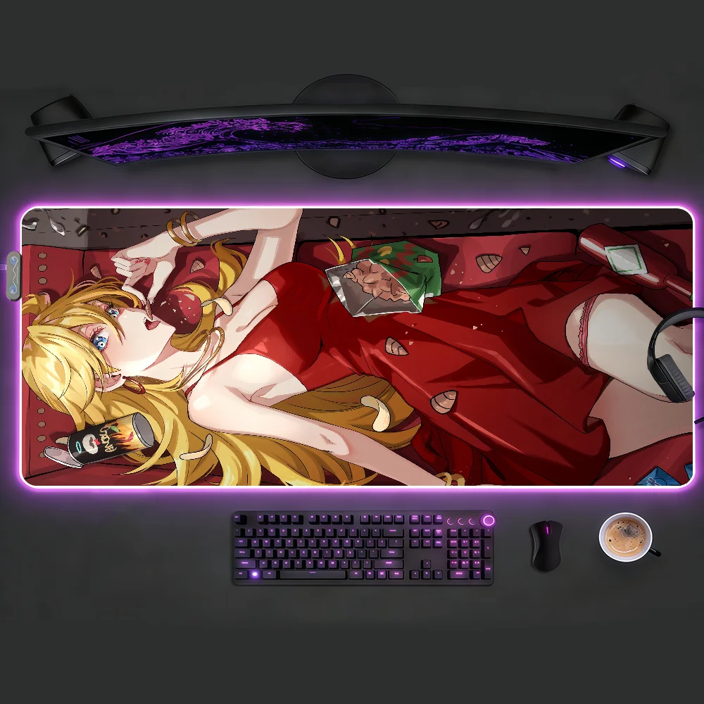 Gaming Mouse Pad, Large Anti-slip Stitched Edges,RGB LED Red Dress Blonde Anime Girl Mat for PC Gamers and Daily Office Desk Use