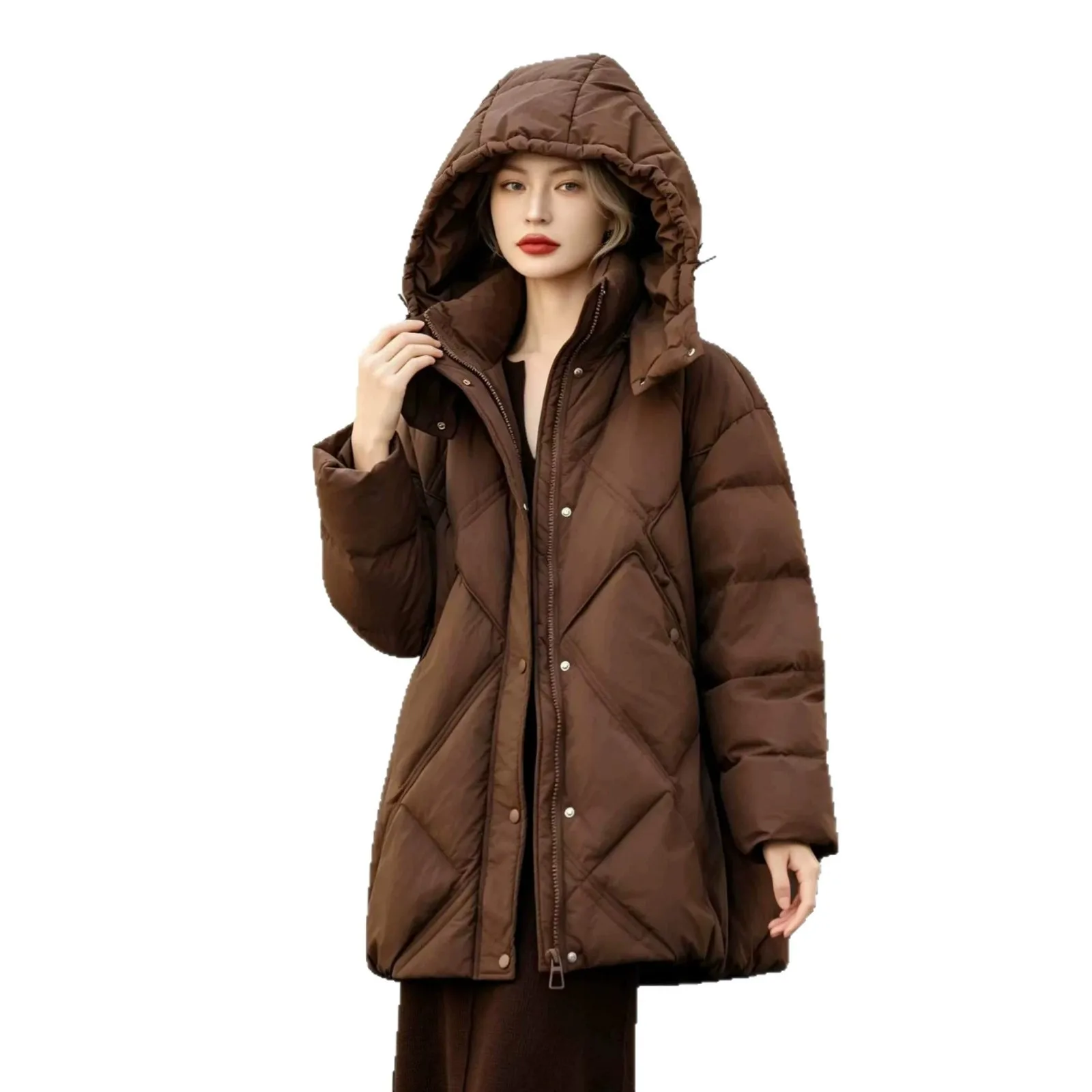 Autumn and Winter Women's Down Jacket Windproof Hooded Retro Fashion Jacket