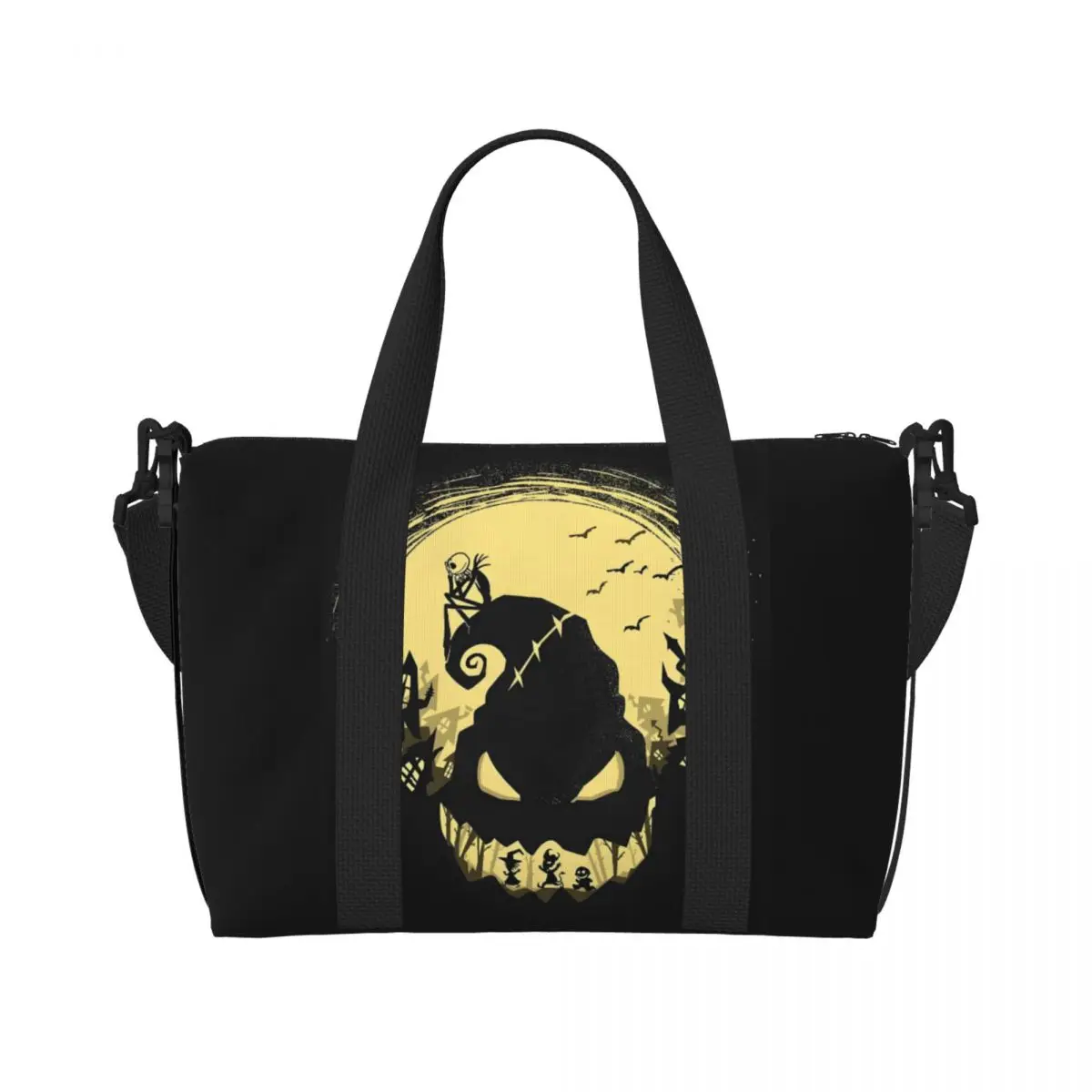 

Custom Jack Skellington Beach Tote Bag Women Extra Large Gym Carry On Living Skeleton Travel Shopping Bags