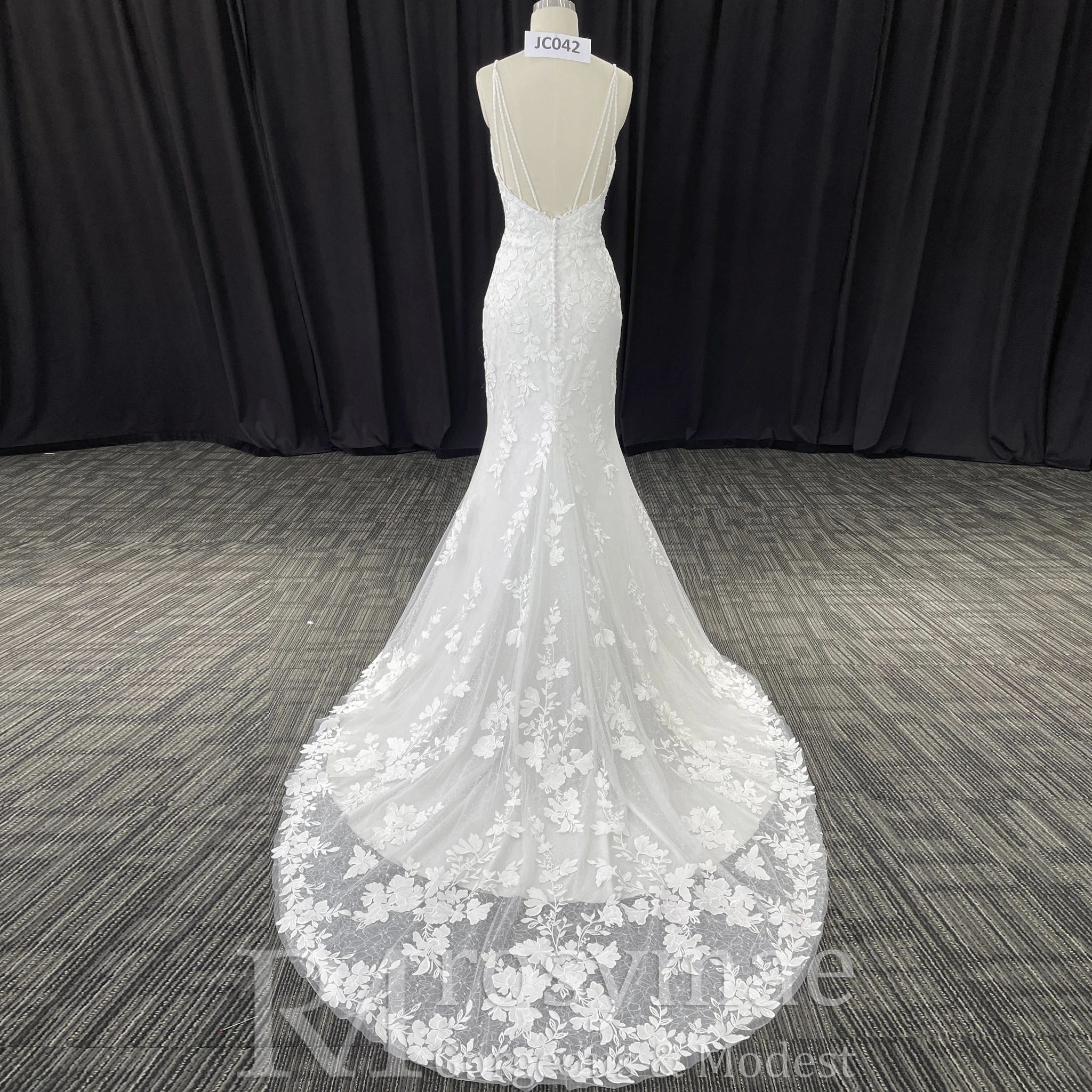 Rosymae Kanten Zeemeermin Trouwjurk met V-hals en Spaghettibandjes Elegante Bruidsjurk voor Vrouwen JavaScript Aixе