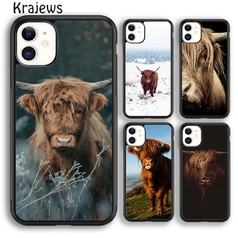 Krajews Cute Highland Cow Soft Phone Case Cover For iPhone 16 15 SE2020 14 6 7 8 plus 11 12 13 pro max Plus coque Fundas