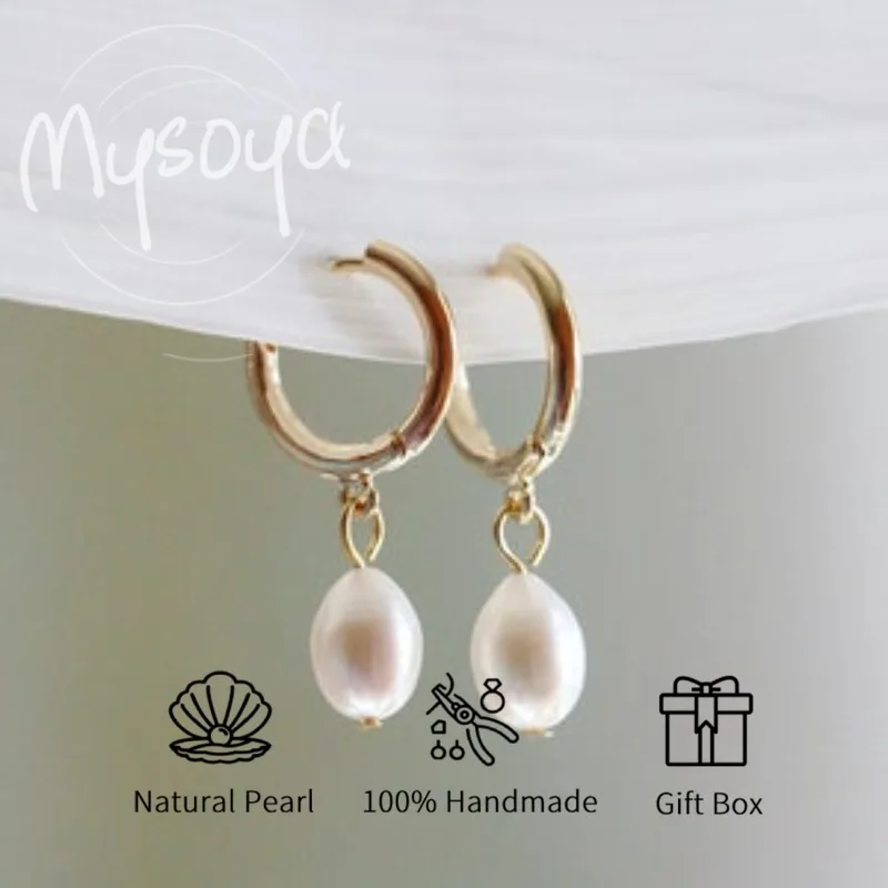 

MYSOYA White Rice-Shaped Freshwater Pearl Earrings 8-9mm With Gift Box For Her/Him Birthday/Wedding/Christmas/New Year Gift