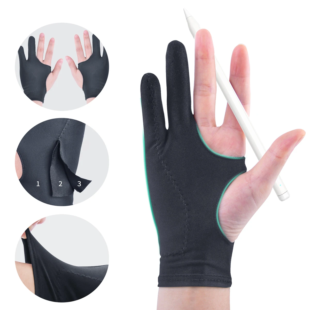 Two Finger Anti Fouling Glove For Tablet Phone Drawing Write Gloves For Ipad Pro Air Mini Anti Accidental Contact Gloves